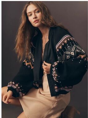 NWT Anthropologie Fairisle Sweater Mix Bomber Jacket, L